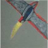 Dörflinger, Johannes (geb. Konstanz 1941) "Flugzeug/Rakete", Farblithographie, Part aus Triptychon,