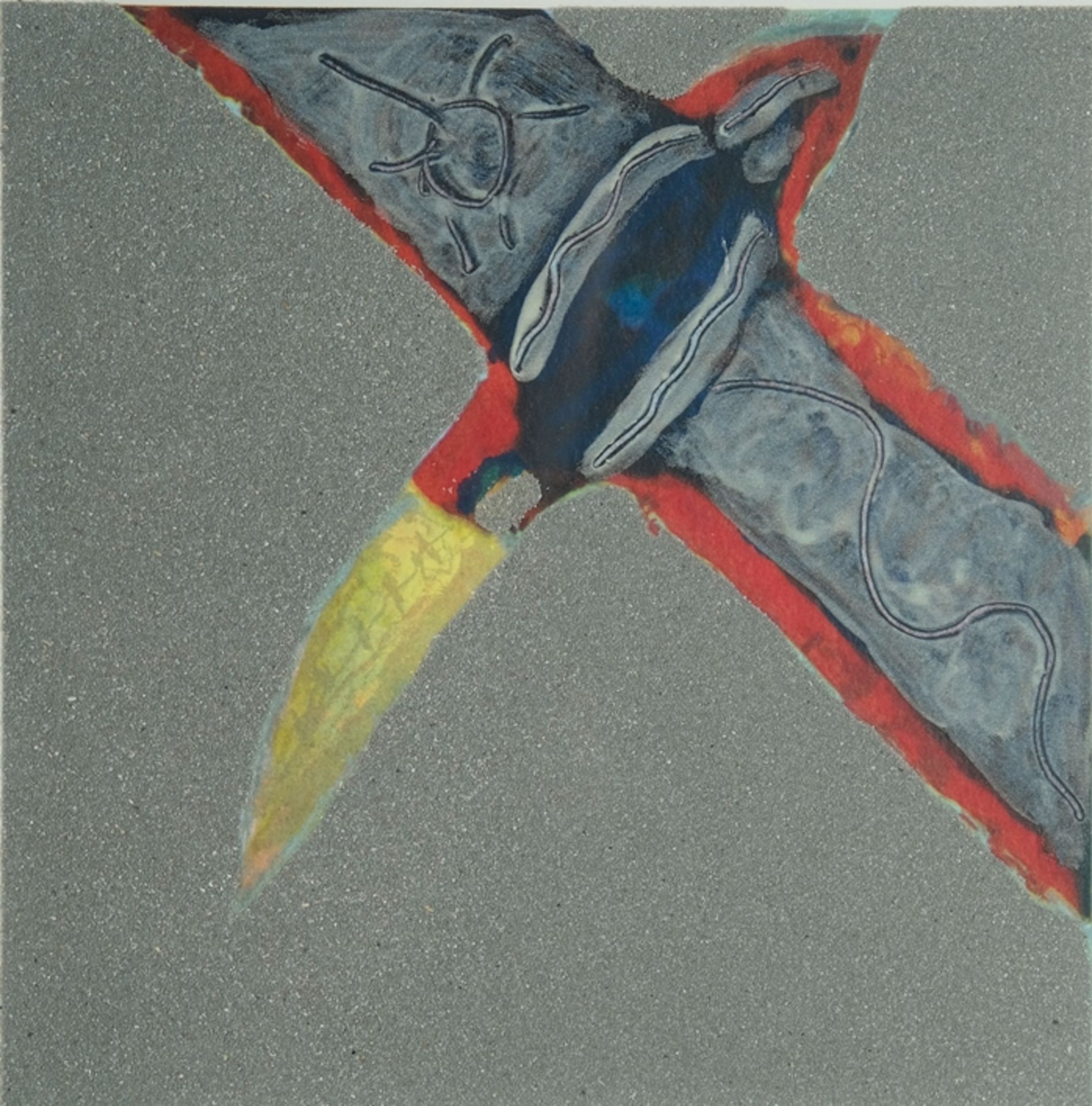 Dörflinger, Johannes (born Constance 1941) "Flugzeug/Rakete", colour lithograph, part of triptych, 