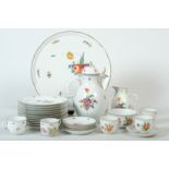 Nymphenburg coffee service "Rosenbouquet - brauner Rand", hand-painted, for 5 persons, ozier relief