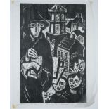 Hiszpanska-Neumann, Maria (1917-1980) "Prowincja II", 1958, woodcut on tissue paper. Copy 125, sign