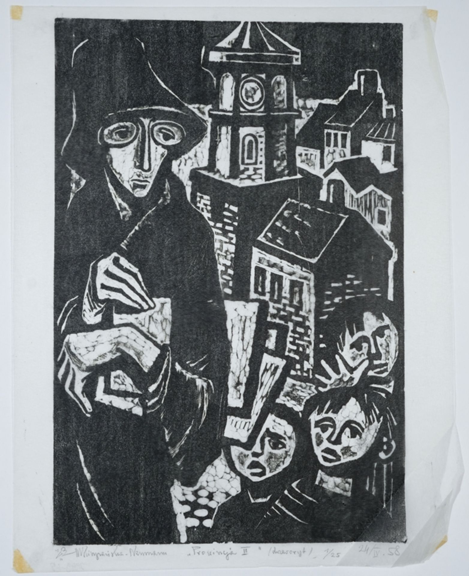 Hiszpanska-Neumann, Maria (1917-1980) "Prowincja II", 1958, woodcut on tissue paper. Copy 125, sign