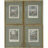 Vier kolorierte Kupferstich-Reproduktionen aus 'Kleine Reitschule', herausgegeben 1760. Erster Druc