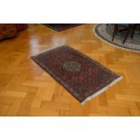 Rug in light red/brown tones, diamond design, fringes