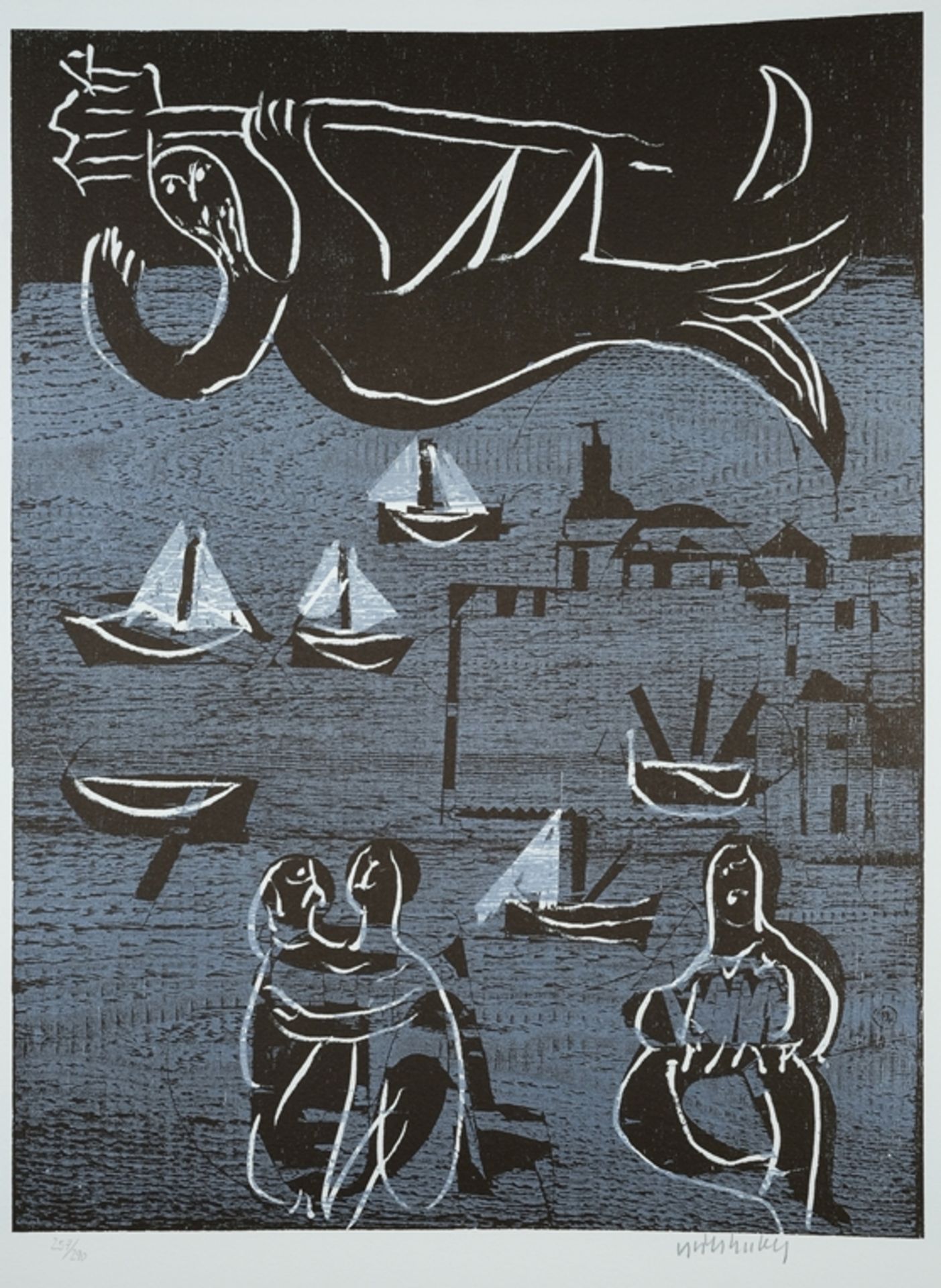 Grieshaber, HAP (1909-1981) "Hellas II", 1980, three colour woodcuts. - Image 3 of 8