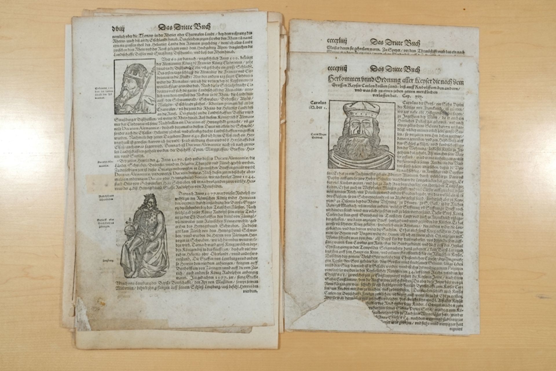 Münster, Sebastian (1488 - 1552), 16 original sheets from various works. Pages from the third book  - Image 11 of 13