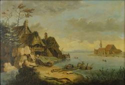 Unbekannt (19. Jahrhundert) Am Niederländischen Biesbosch, Öl auf Leinwand.