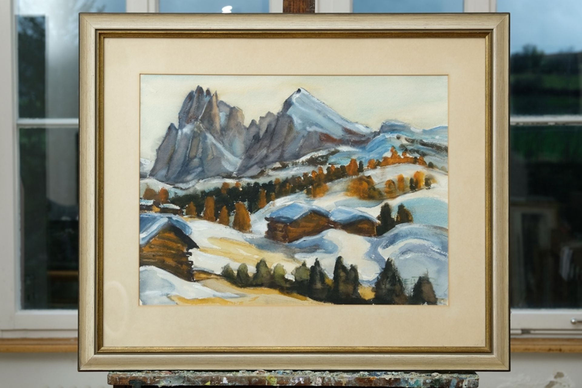 Unknown, winter mountain landscape, mixed media on canvas.  - Image 2 of 4