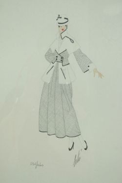 Erté, eigentlich de Tirtoff, Romain (1892-1990) "Dame im grauen Kleid", Farblithographie.