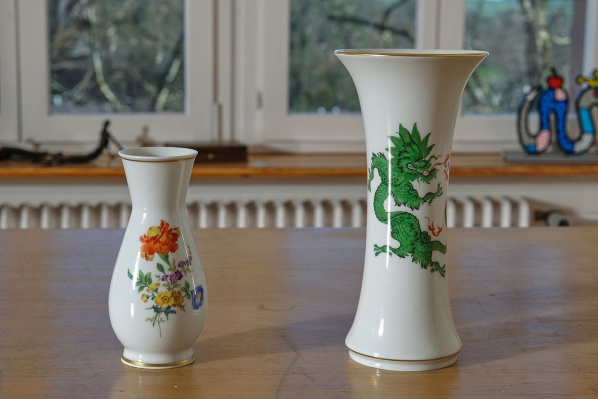 Meissen sword mark, two vases: