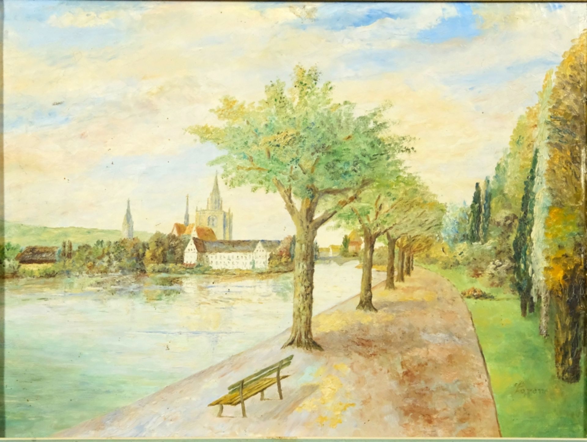 Lorenz, Carl (1891-1978) Blick auf Konstanz von der Seestraße aus, Öl auf Leinwand.