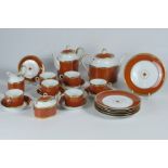 Richard Ginori "Contessa" tea/coffee service, porcelain, white and terracotta with gold rim, consis