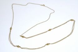 Feine lange Kette, mit kleinen Perlen, Gelbgold 333, Länge 80 cm, 5,89g