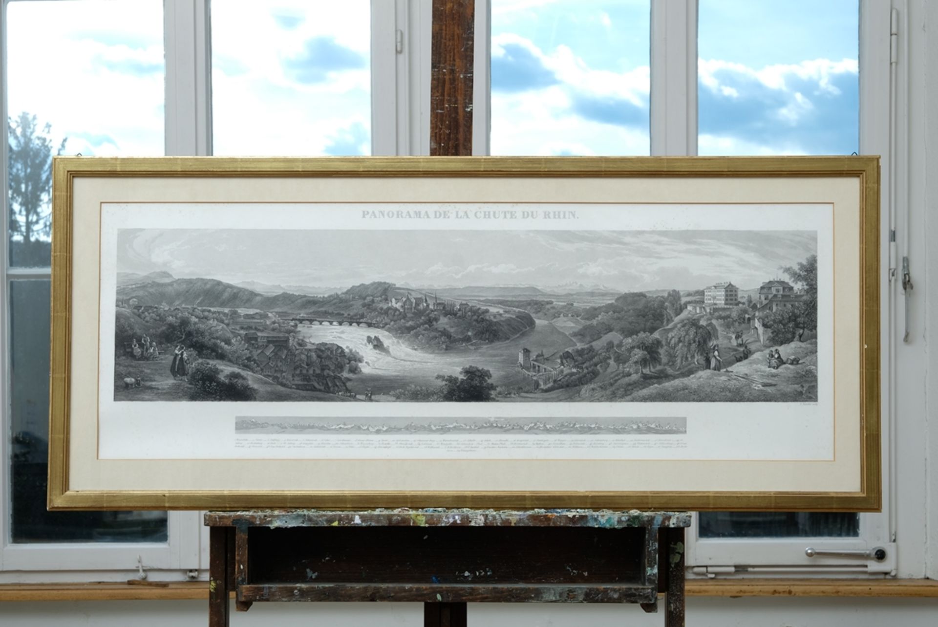 Rheinfall "Panorama de la Chute du Rhin", 1850, Stahlstich. Rheinfall mit Schloss Laufen. Im Hinter - Bild 2 aus 3