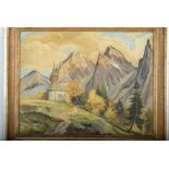 Matzdorf, Albert (1912-1992) Wanderung zu einer Kapelle in den Bergen, oil painting/pastel on canva