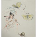 Unbekannt (20. Jahrhundert) Schmetterlinge und Schnecken, Farbzeichnung auf Papier. 
