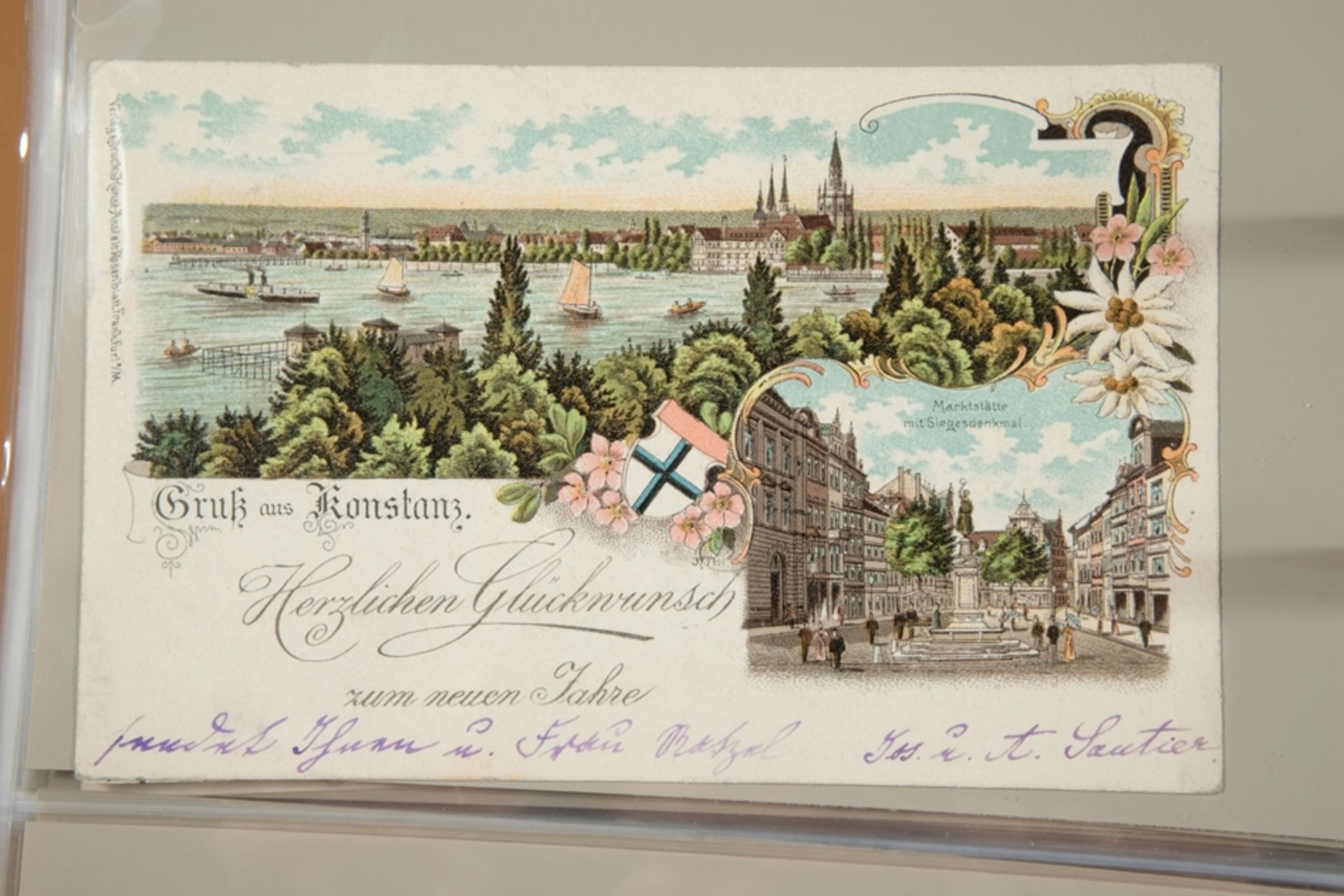 55 Postkarten Konstanz, Album Nr. 9, Sammelschwerpunkt 'Feiertagsgrüße', Jahrhundertwende  - Bild 2 aus 2