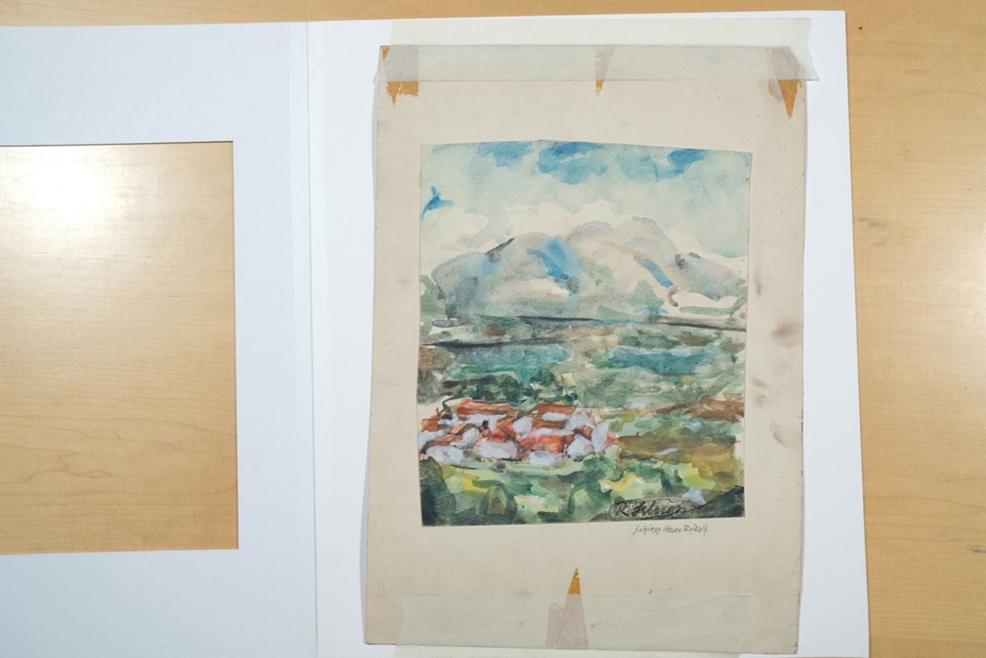 Schiess, Hans Rudolf (1904-1978) Blick auf See und Berge, Aquarell auf Papier.  - Bild 2 aus 3