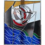 Artist glass Dieter F. Domes (1939-2016) Large lead glass window and design sketch, 1995.