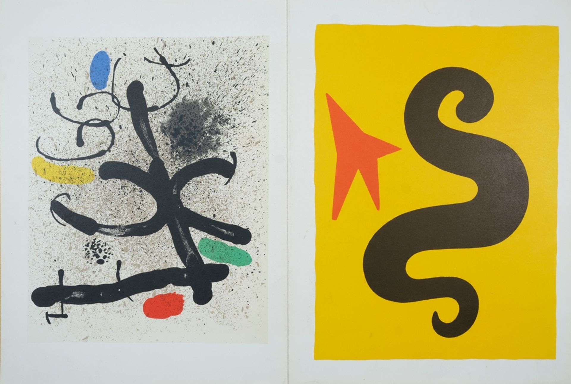 Miró, Joan (1893-1983), "Derrière le Miroir", two lithographs on cardboard. "Derrière le Miroir" (D