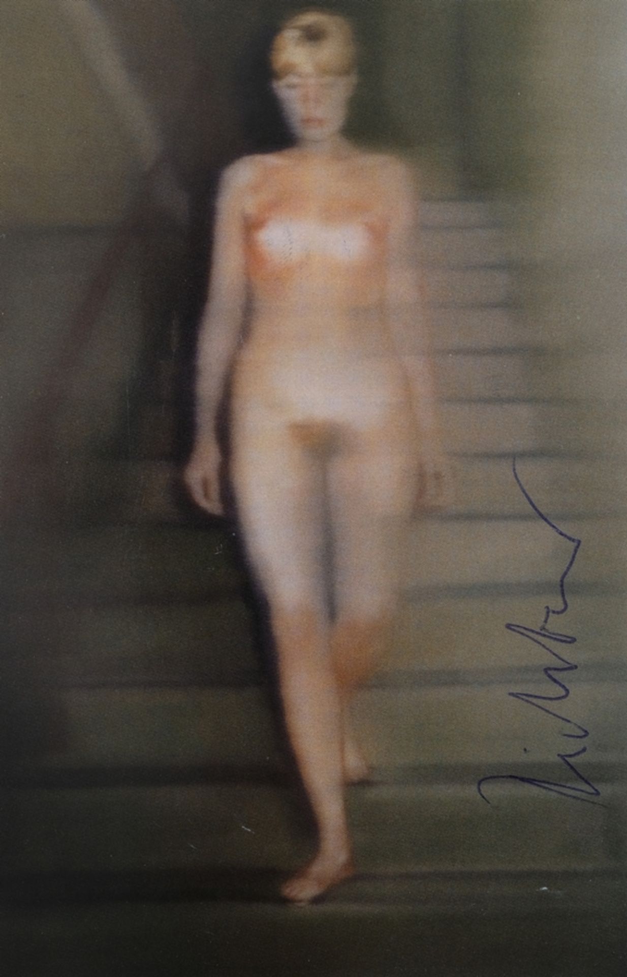 Richter, Gerhard (born 1932) "Ema - Akt auf einer Treppe", signed artist's postcard, after a painti