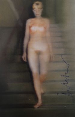 Richter, Gerhard (geboren 1932) "Ema - Akt auf einer Treppe", signierte Künstlerpostkarte, nach Gem