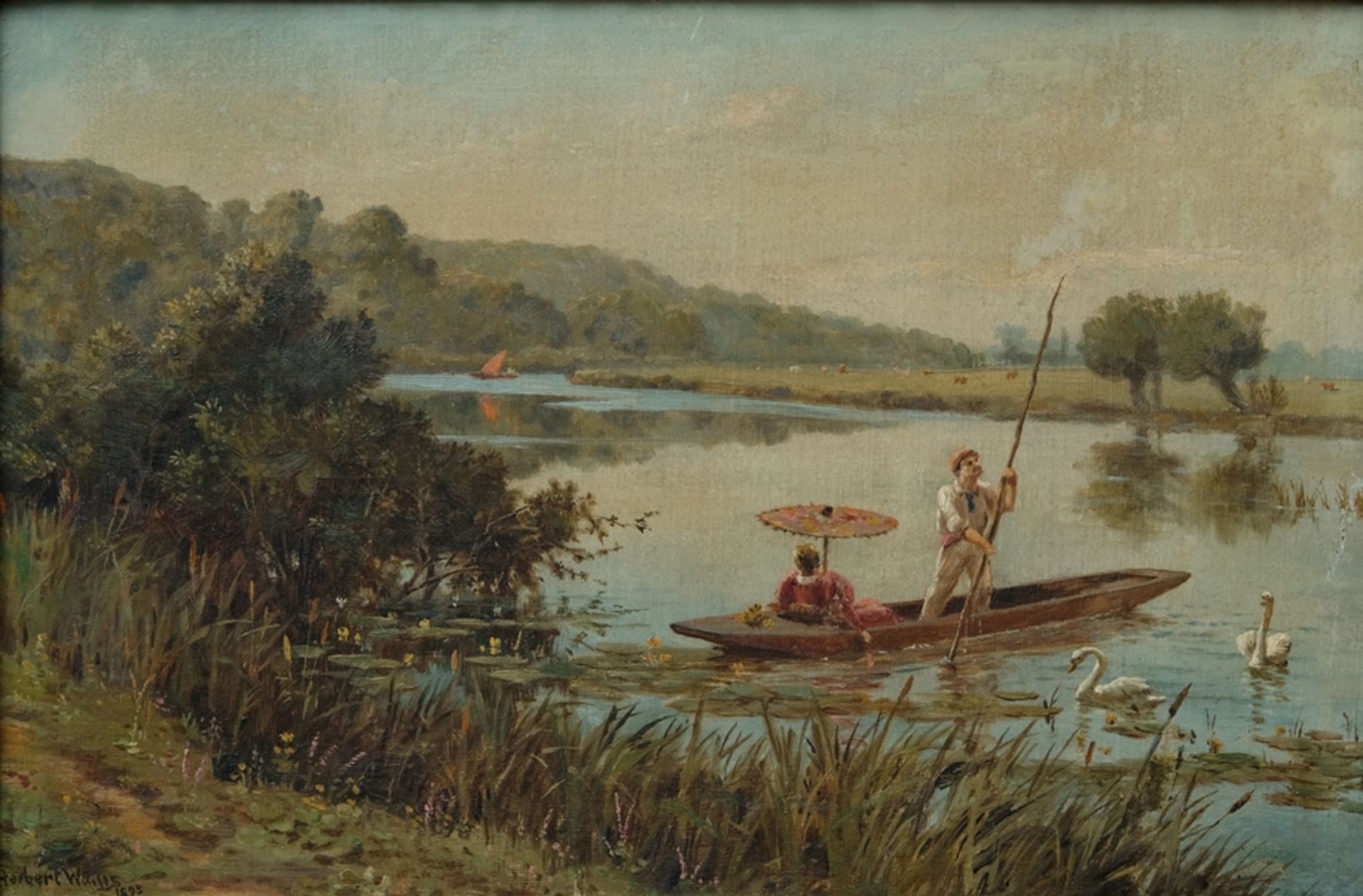 Wailis, Herbert, Couple floating in a punt, 1895, oil on canvas. 