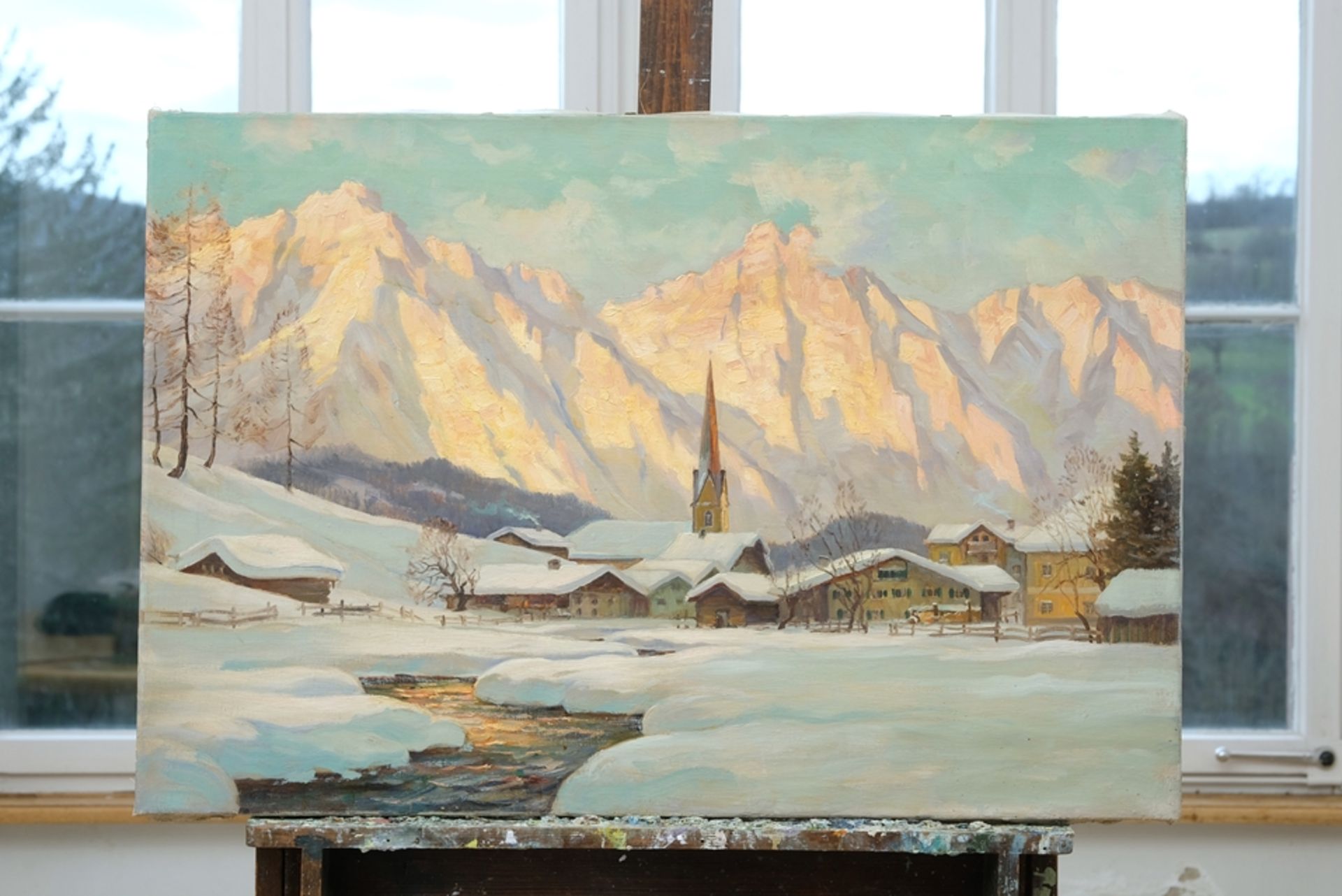 Unknown Winter landscape, oil on canvas. , oil on canvas. Evening scene of Reith near Kitzbühel, Ty - Image 2 of 3