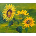 Schmitz, Inge (geboren 1948) Sonnenblumen, 2020, Acryl auf Leinwand. 