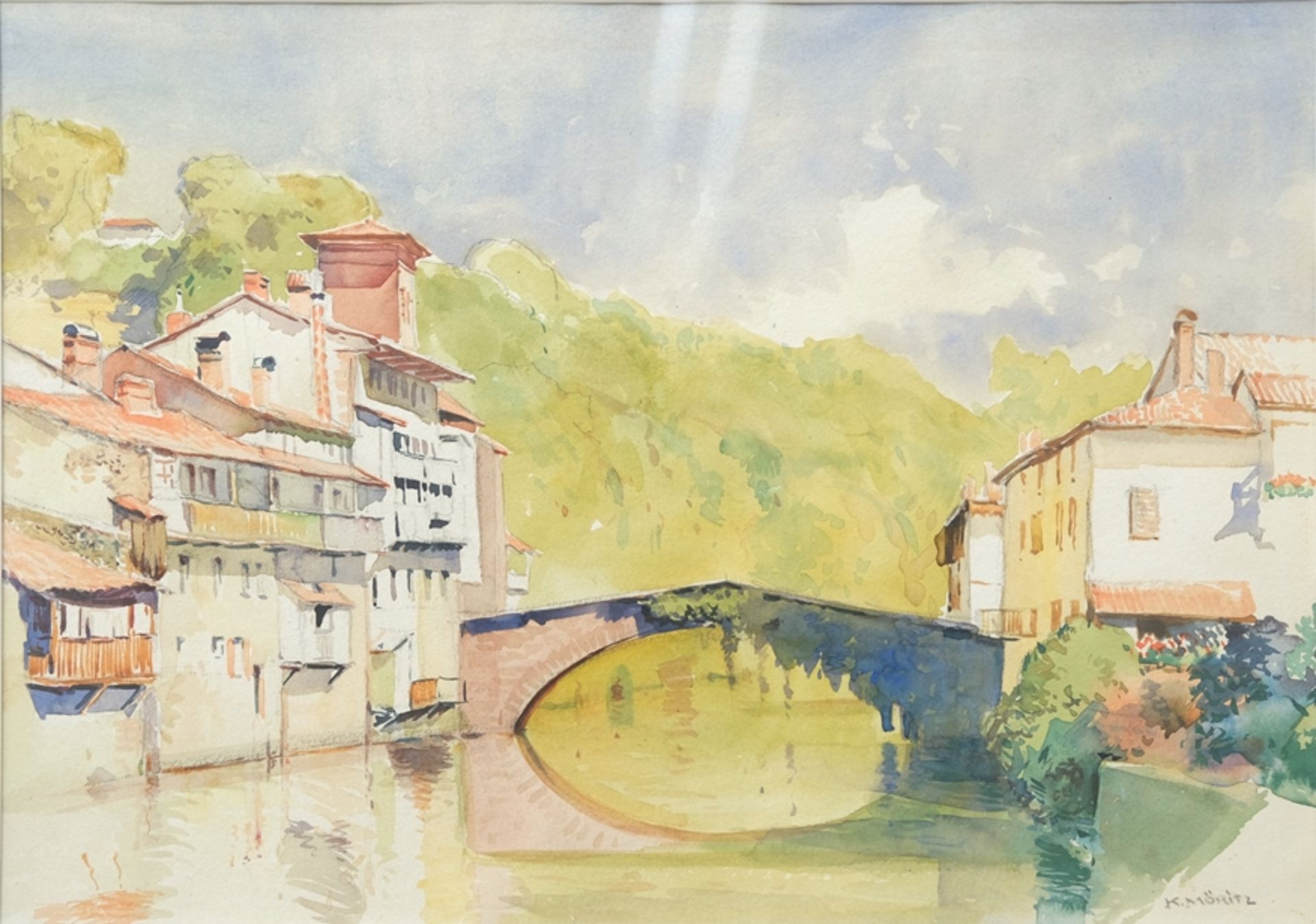 Möritz, Karl (1896-1963) "Römerbrücke bei Jean Pied de Port", 1942, Aquarell über Bleistift auf Pap