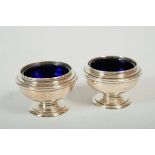 Two mustard bowls with base, each with cobalt glass insert, diameter 6.5 cm.