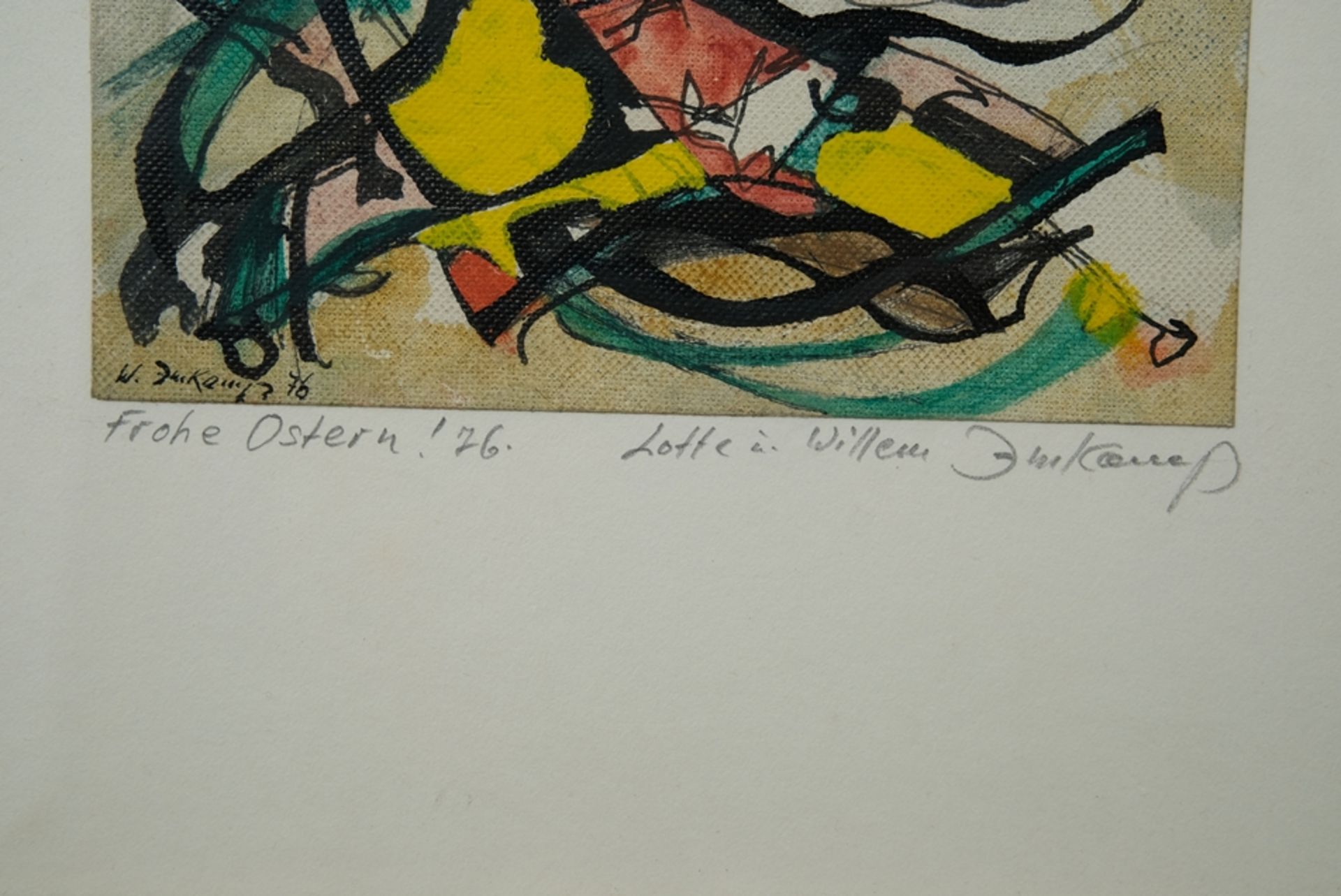 Imkamp, Wilhelm (1906-1990) "Frohe Ostern '76", Öl auf Leinenstrukturpapier. Abstrakte Komposition  - Bild 3 aus 4
