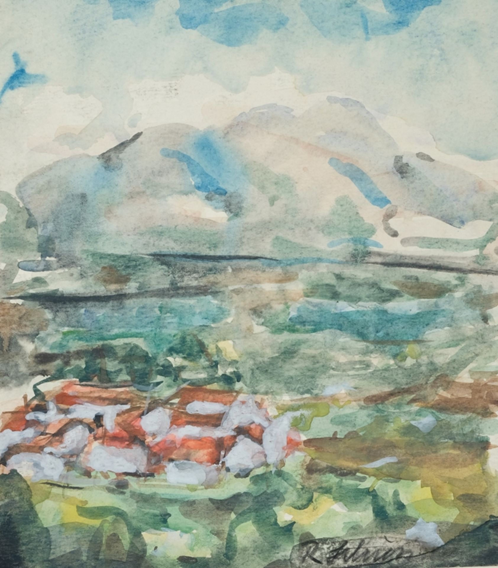 Schiess, Hans Rudolf (1904-1978) Blick auf See und Berge, Aquarell auf Papier. 