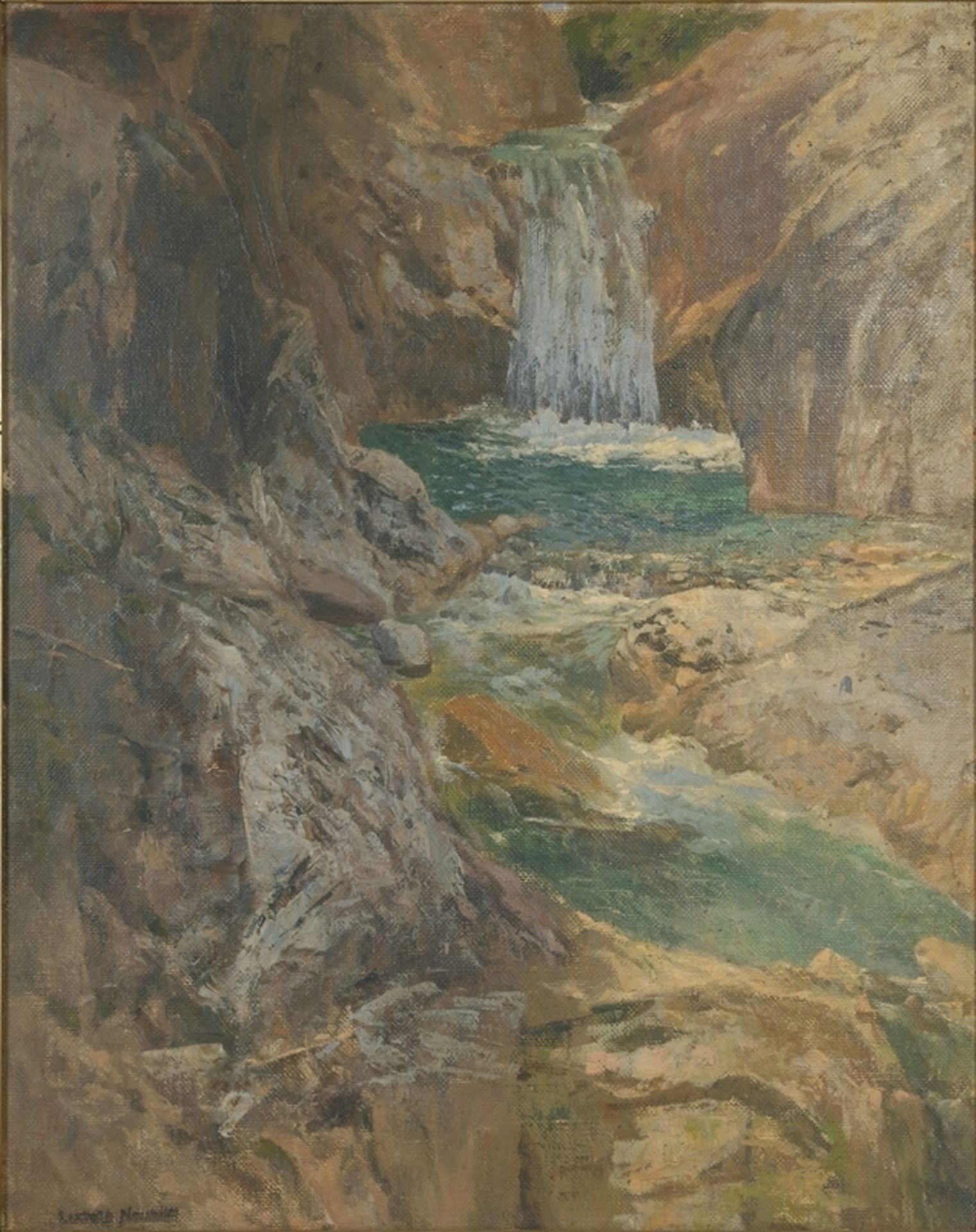 Neuhoff, Ludwig Ferdinand (1870-1905) attributed to Almbachklamm, oil on cardboard. 