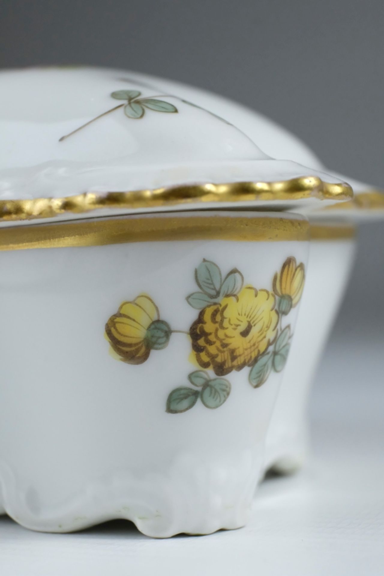 Meissen lidded box, polychrome painted with flowers, blue sword mark on underside - Image 4 of 5