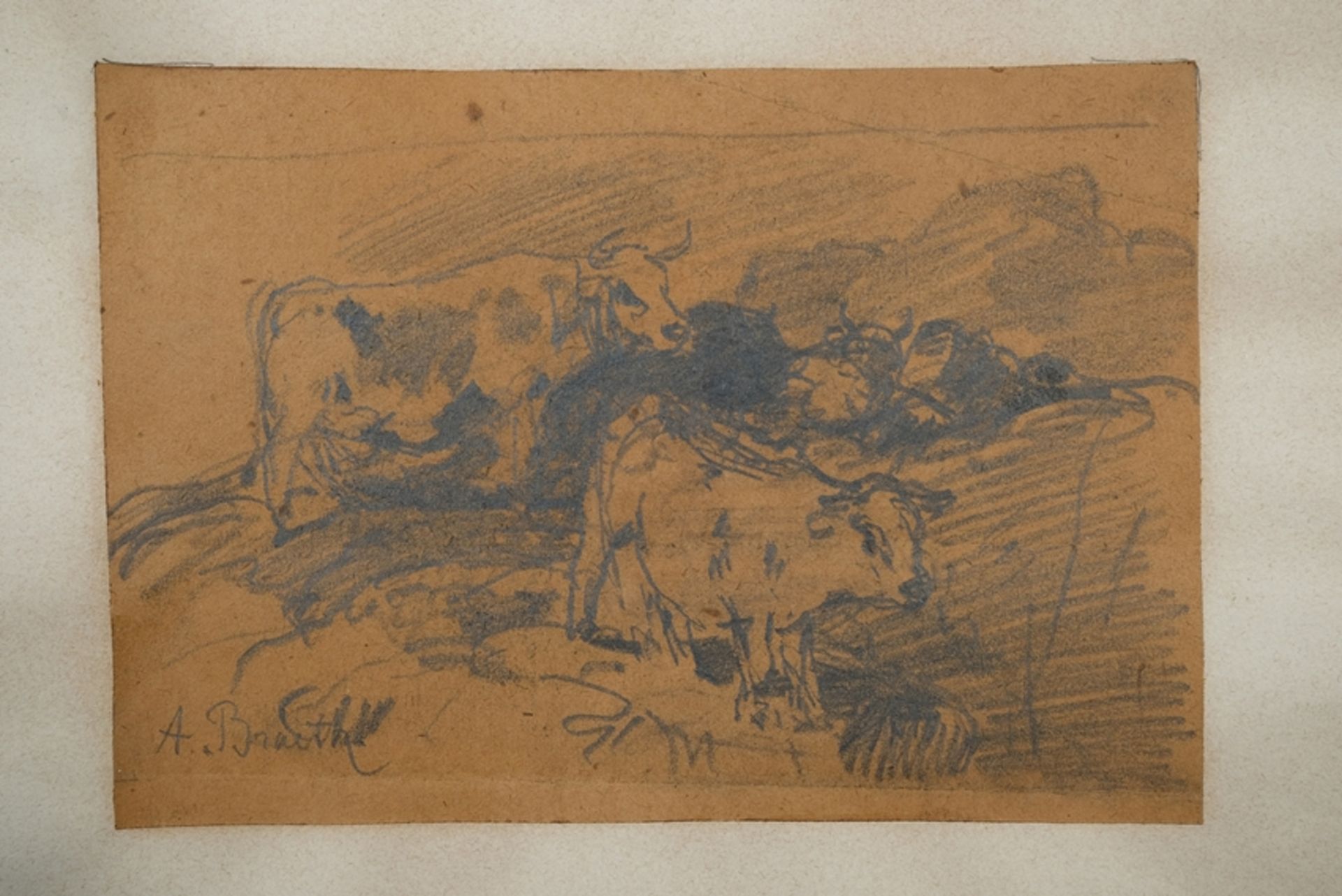 Braith, Anton (1836-1905) Cattle in Landscape, undated, pencil on paper.  - Image 2 of 4