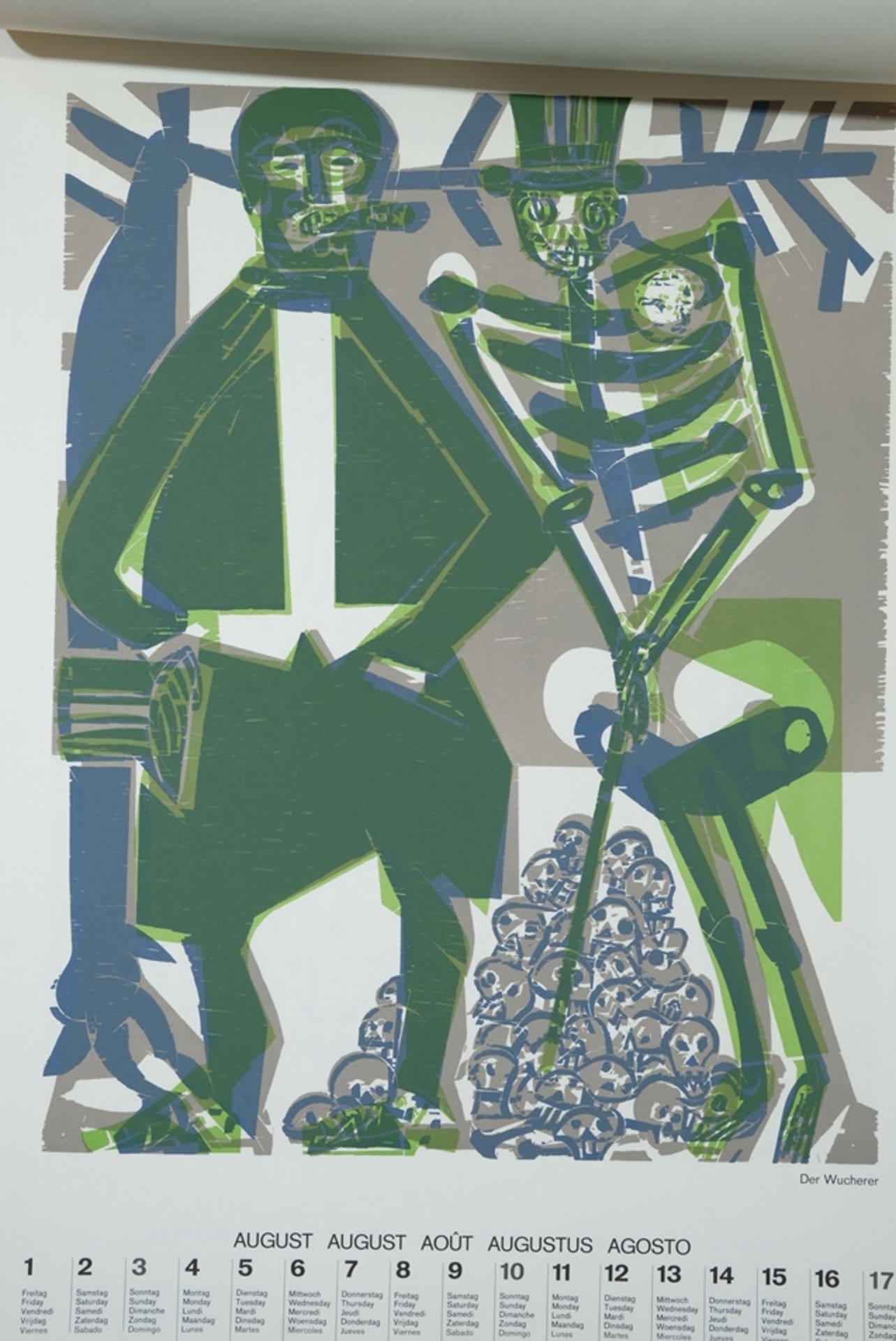 Grieshaber, HAP (1909-1981) "Totentanz von Basel" Calendar, 1975, with colour woodblock prints. - Image 9 of 14