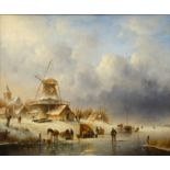 Spohler, Jacob Jan Coenraad (1837- verm. 1922) Windmühle auf schneebedecktem Deich, um 1880, Öl auf