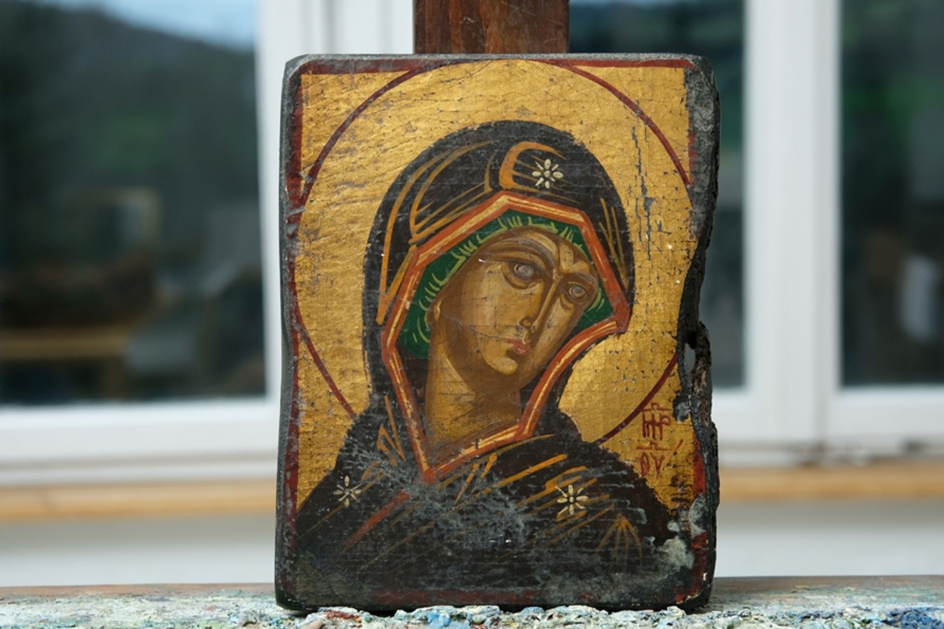 Icon of the Madonna, Russian, probably 19th century, acquired on a study trip to Russia, surface sh - Image 2 of 3