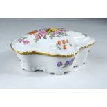 Meissen lidded box, polychrome painted with flowers, blue sword mark on underside