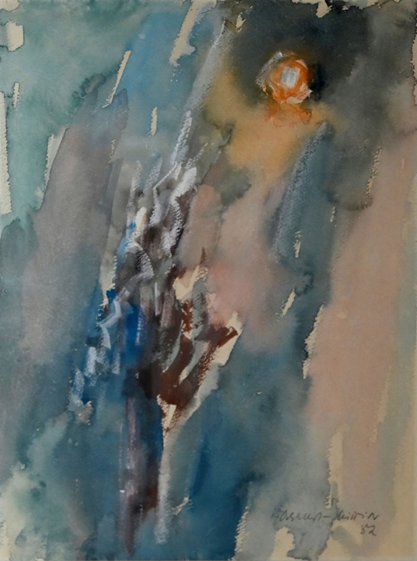 Osswald-Lüttin, Ingeborg (1921-2013) Tree in the Lake Constance fog, 1982, watercolour.