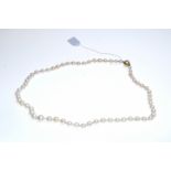 Pearl necklace, over 60 pearls, individually knotted, with Langer patent magnetic clasp, Austria, 9