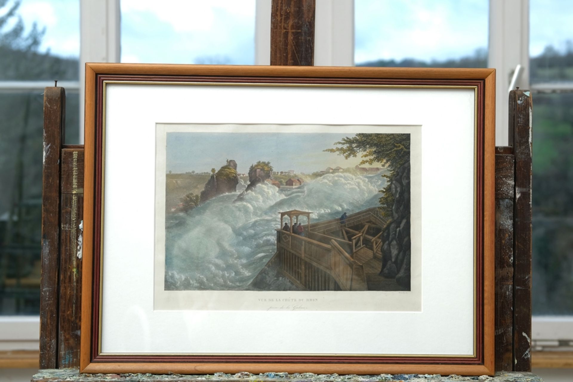 Rheinfall "Vue de la Chûte du Rhin", 19. Jh., altkolorierter Stahlstich. Bezeichnet mit "prise de l - Bild 2 aus 4