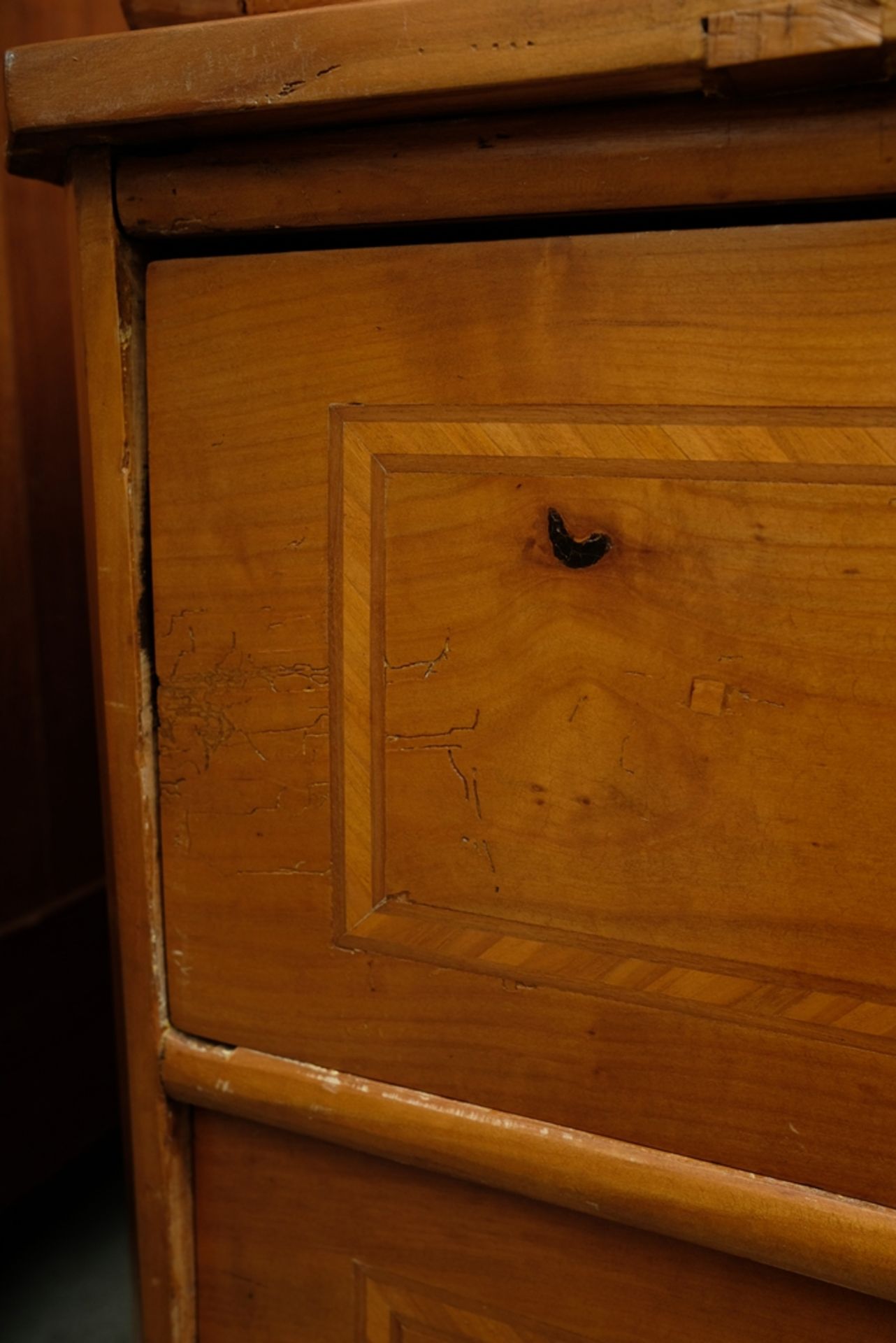 Writing chest with sloping flap, around 1800, cherry wood with thread inlays. Two drawers. Interior - Image 6 of 6