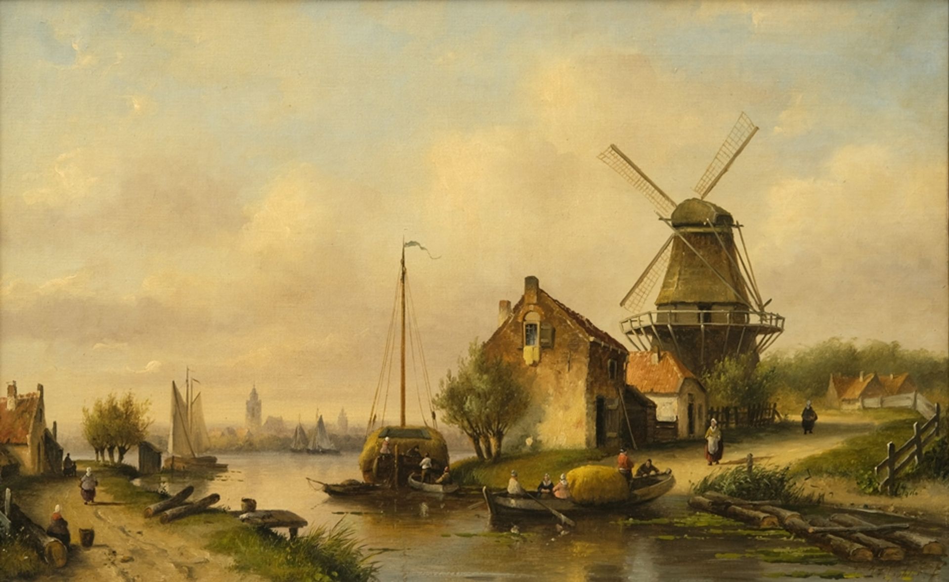 Spohler, Johannes Franciscus (1853-1923) Canal and Mill near Utrecht, no year, oil on canvas.