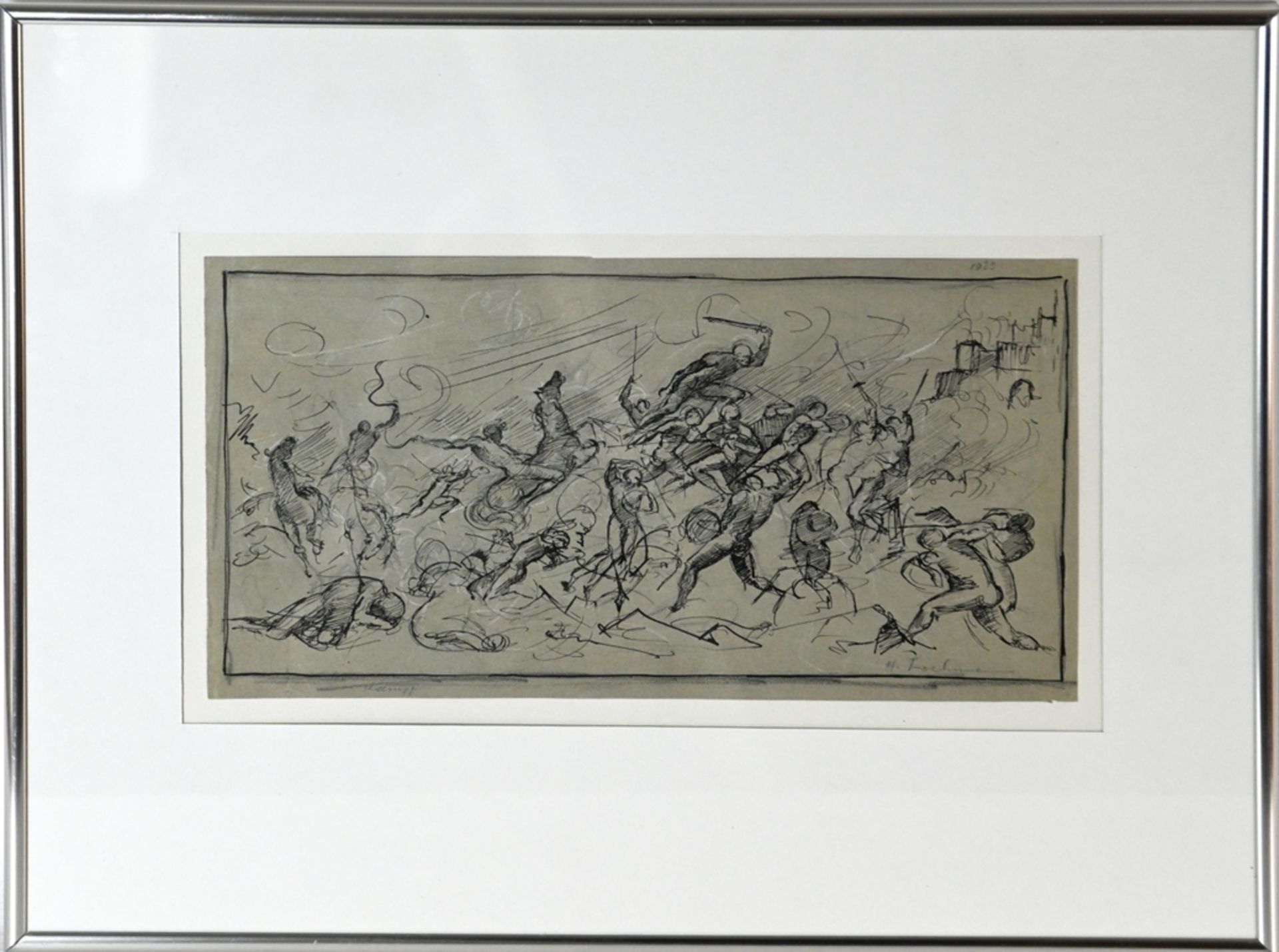 Lochmann, Hans (1912-1953) Fight, 1929, ink/pastel on paper. - Image 2 of 4