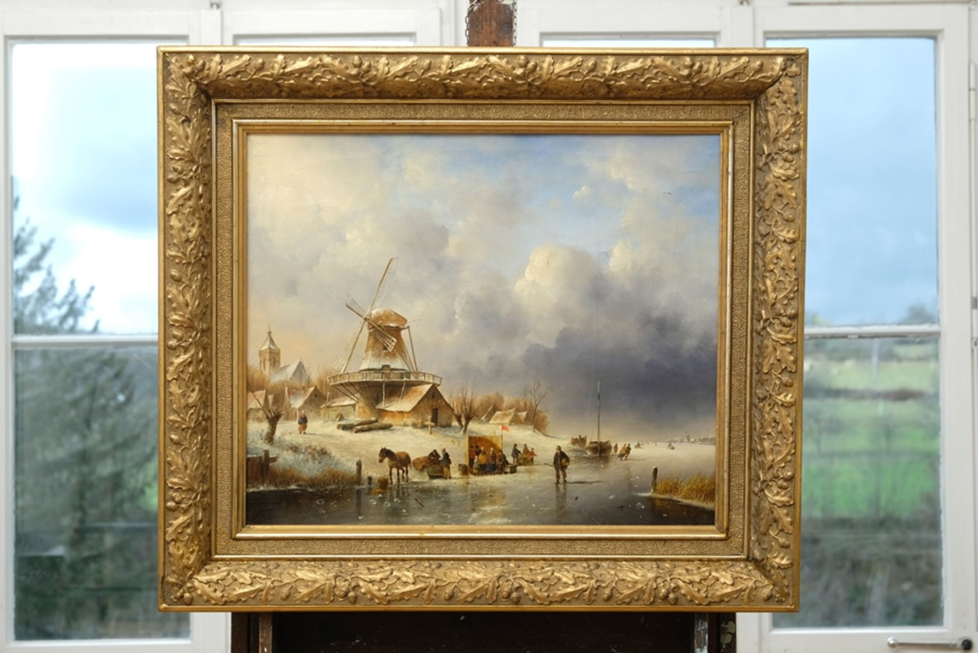 Spohler, Jacob Jan Coenraad (1837- verm. 1922) Windmühle auf schneebedecktem Deich, um 1880, Öl auf - Bild 2 aus 9