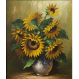 Dreyer, R. (20. Jahrhundert) Sonnenblumen, 1950er Jahre, Öl auf Leinwand. 