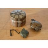 Three lidded boxes, antique, all bronze: