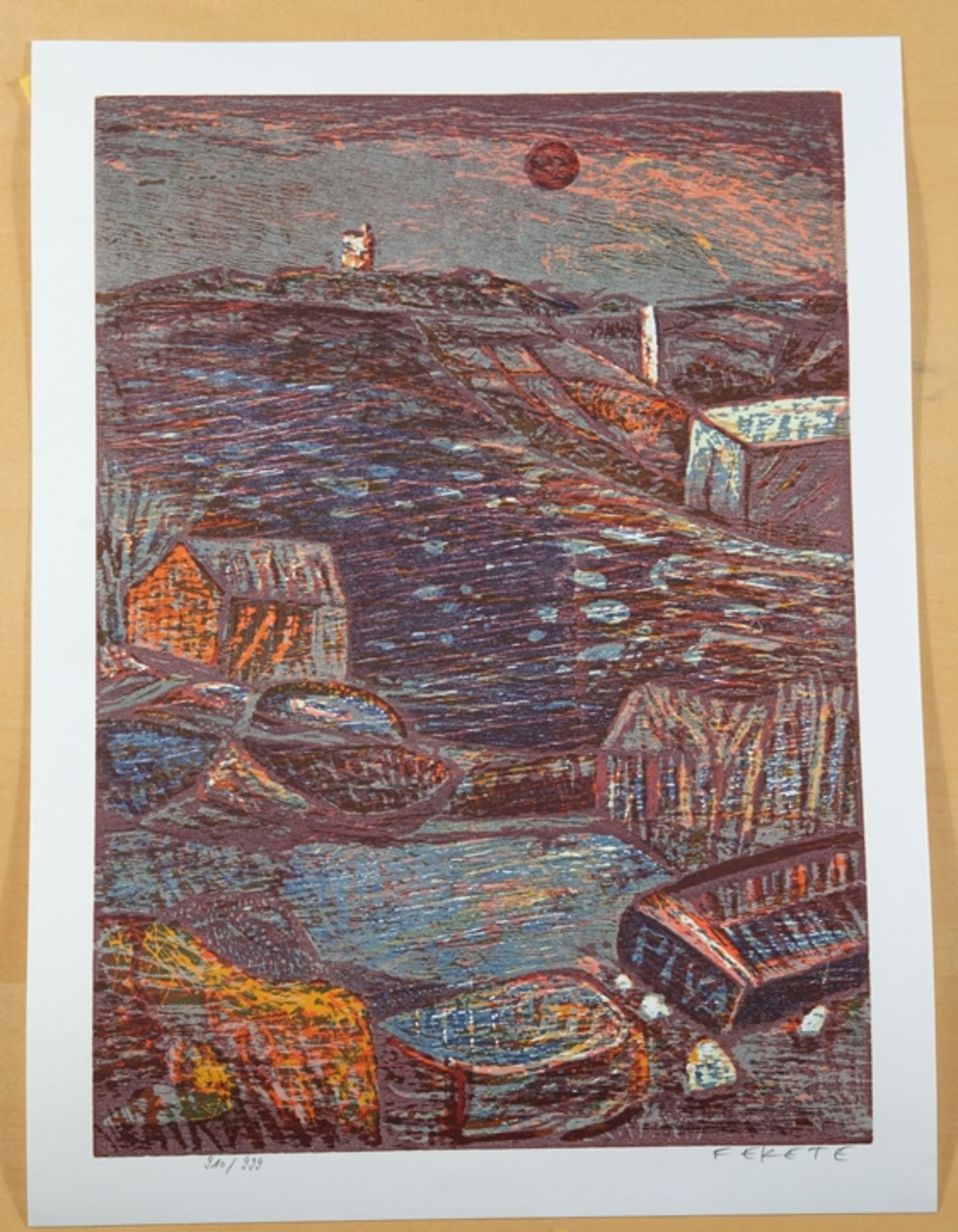 Fekete, Esteban (1924-2009) Landscape, colour woodcut. - Image 2 of 4