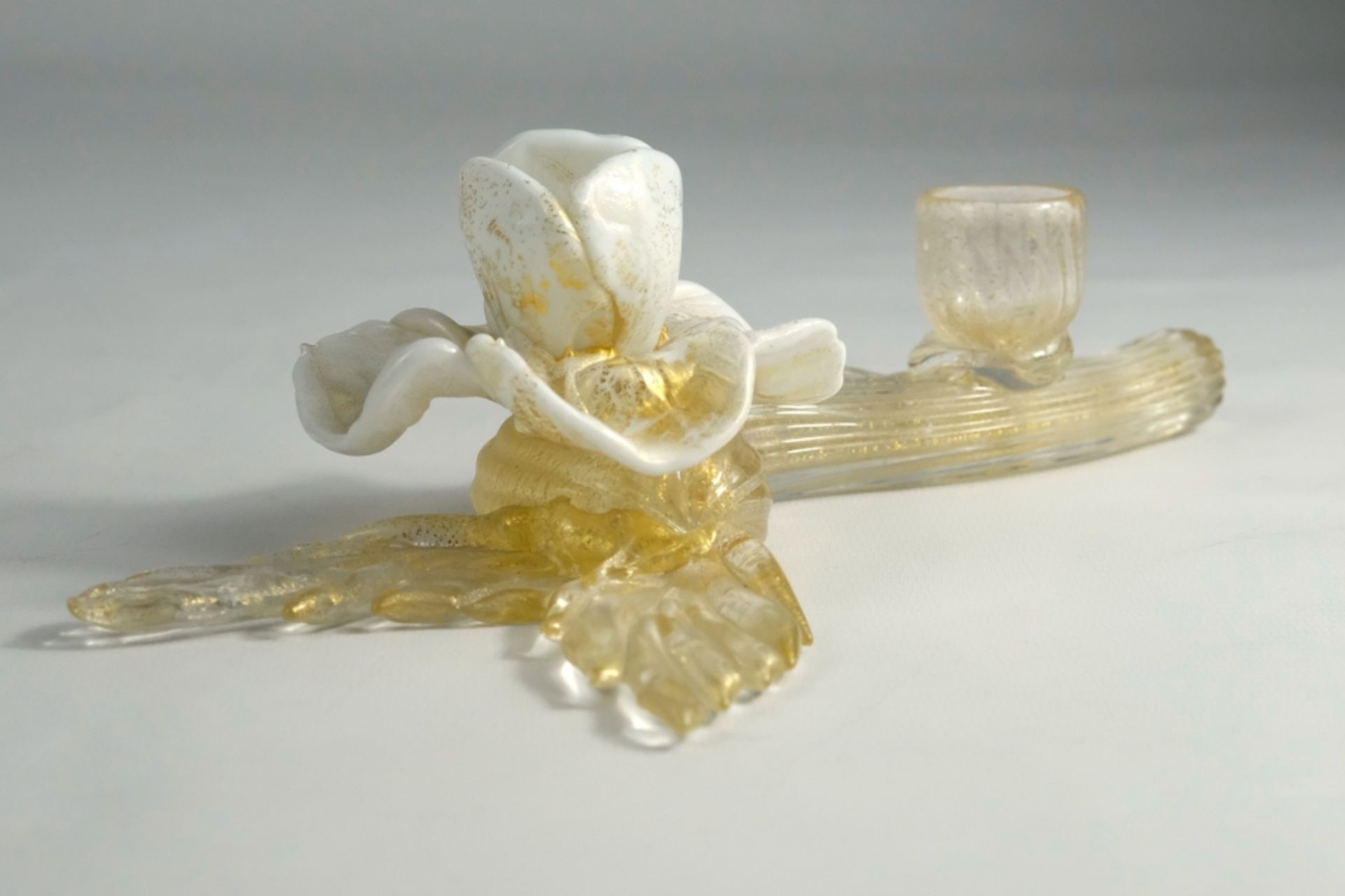 Artist glass Salviati & Co: Venetian candlestick with rose.